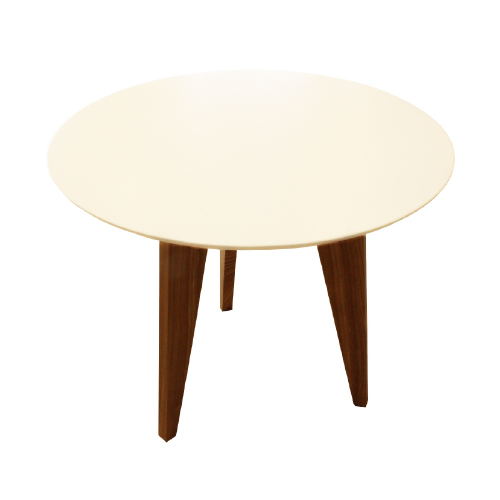 Mesa redonda con tapa fibrolaqueada blanca patas rectas madera paraíso diámetro 85 cm